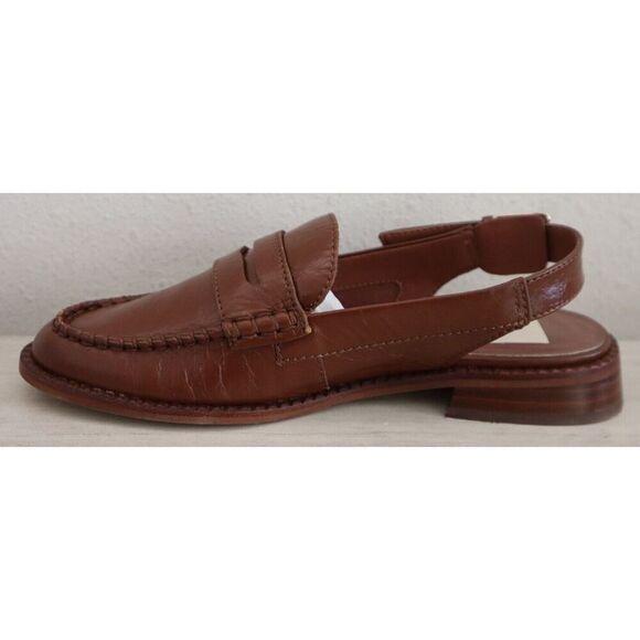 Dolce Vita Wmn Sz 5.5 Brown Crinkle Patent Hardi Tailored Slingback Loafer - Picture 3 of 12